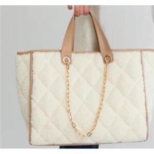 Shiraleah Sherpa Tote - Cream and Tan - Still in bag
